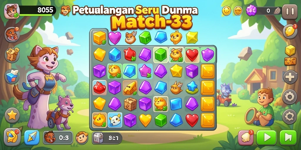 Tampilan gameplay 8055 yang penuh warna dan menantang.