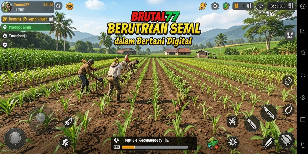 Screenshot gameplay <strong>BRUTAL77</strong> menampilkan suasana ladang yang indah.