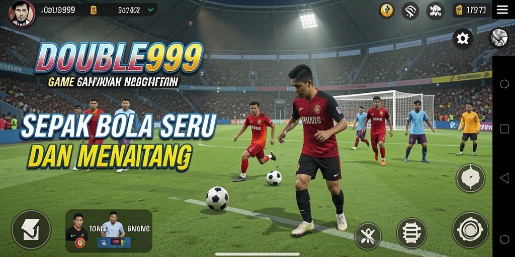 Screenshot gameplay DOUBLE999 menampilkan aksi dinamika sepak bola yang seru.