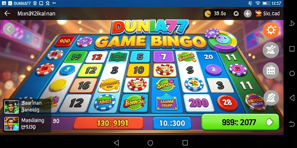 Tangkapan layar DUNIA77 menampilkan permainan Bingo dengan antarmuka yang menarik.