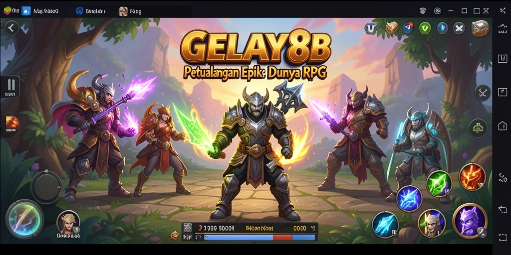 Screenshot utama GELAY88 memperlihatkan aksi pertempuran yang seru dalam RPG.