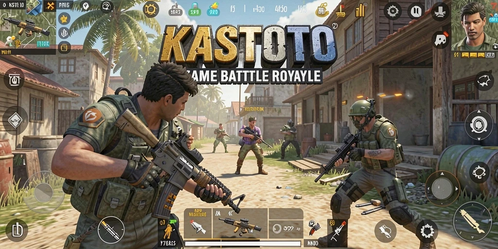 Screenshot gameplay KASTOTO menampilkan aksi pertarungan intens di medan pertempuran.