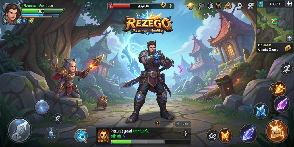 Gameplay seru di dunia fantasi REZEGO dengan pertarungan yang menarik.