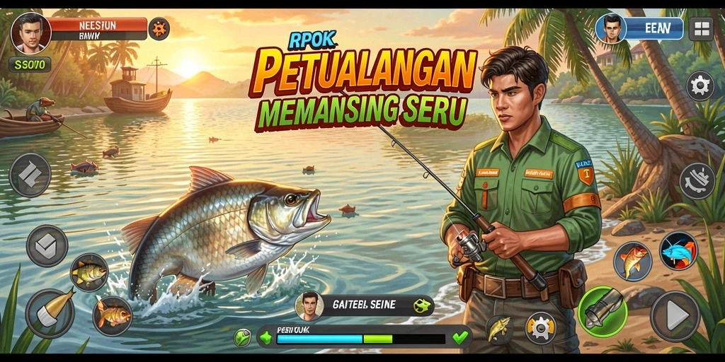 Tampilan gameplay RPOK yang seru dan menarik saat memancing.